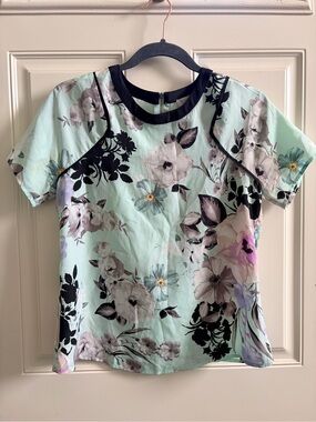 1. State Mint Floral Short Sleeve Top with Black Trim - Kids